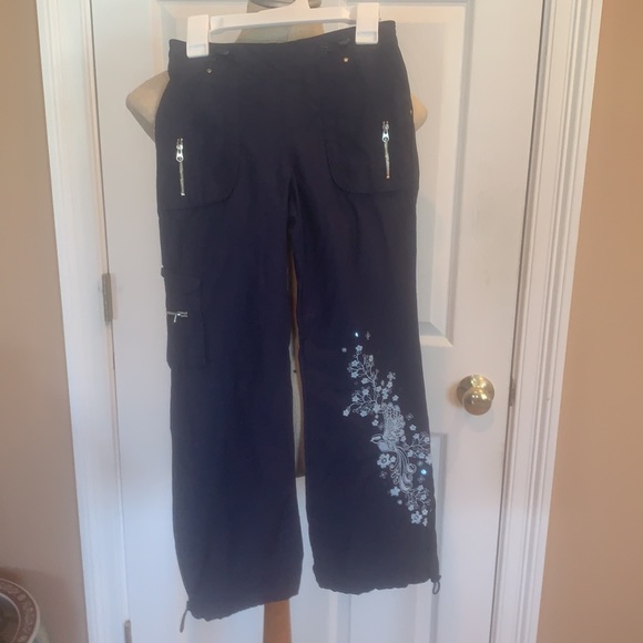 Y2K Limited Too Pants embroidered embellished sequins birds flowers navy blue 8 - Picture 7 of 16